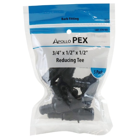 3/4 In. X 1/2 In. X 1/2 In. Plastic PEX Barb Reducing Tee (5-Pack), 5PK